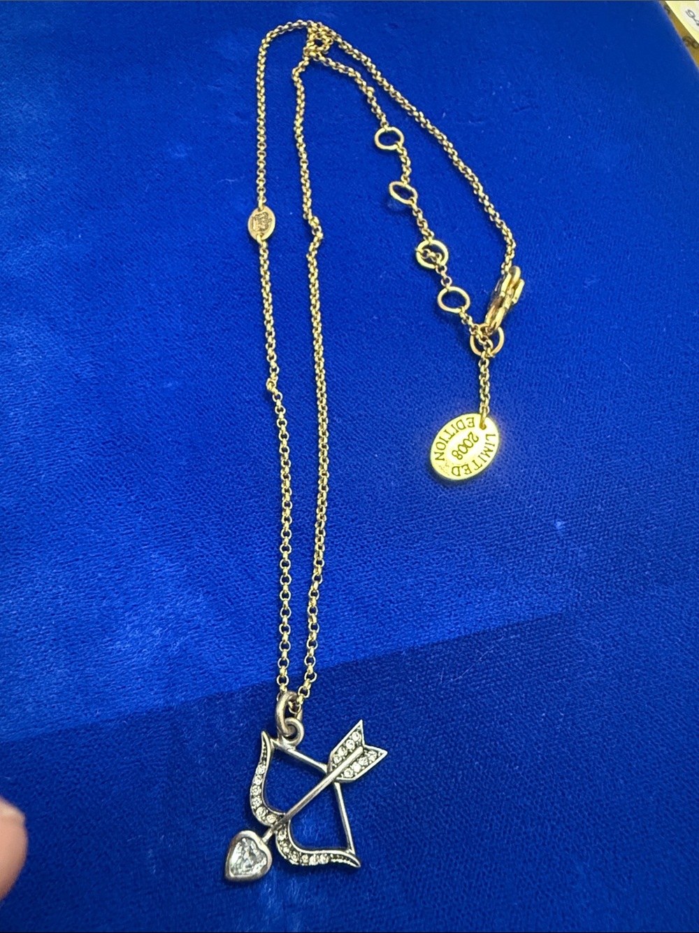 Juicy Couture Gold-Tone Bow & Arrow Heart Charm Necklace with Crystal Accents